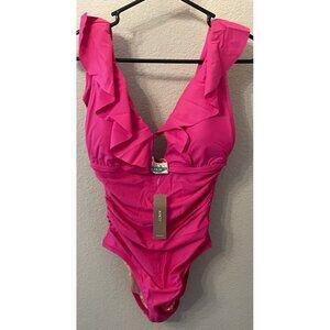 NEW J. Crew ruched ruffle one piece swimsuit‎ Size 6 Pink bathing suit sexy